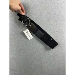 Cache Belt Womens Medium Black Wide Elastic Waist Silver Ring Buckle Stretch